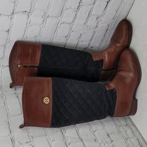 Tory burch leather colorblock quilted riding boots